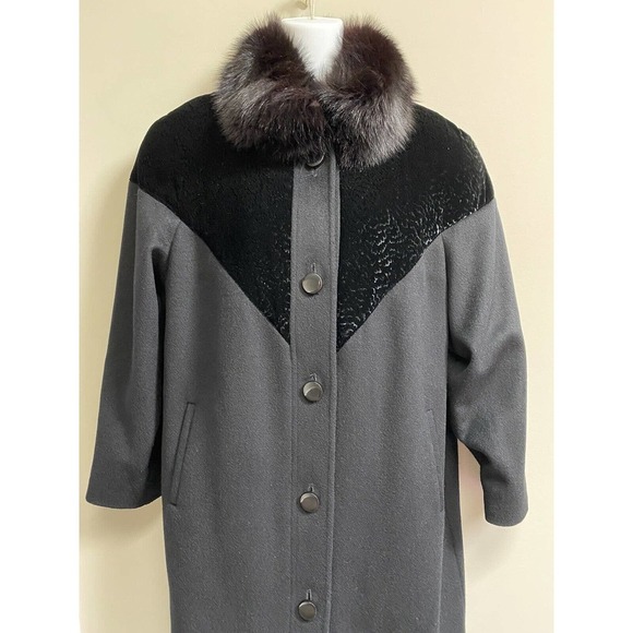 ALORNA by Frostmann‎ Pure Wool Coat trimmed with velvet, real fur~Petite S/M - Picture 1 of 7